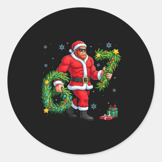Santa Bigfoot Christmas Tree Sasquatch 67 Six Seve Runder Aufkleber (Vorderseite)