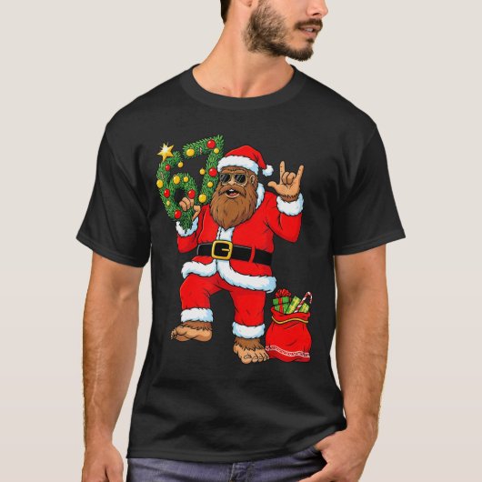 Santa Bigfoot Christmas Tree Sasquatch 67 Six Seve T-Shirt (Vorderseite)