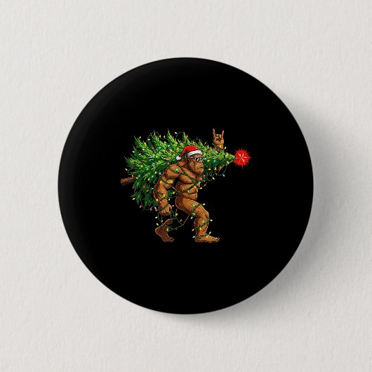 Santa Bigfoot Christmas Tree Xmas Lights Funny Sas Button (Vorderseite)