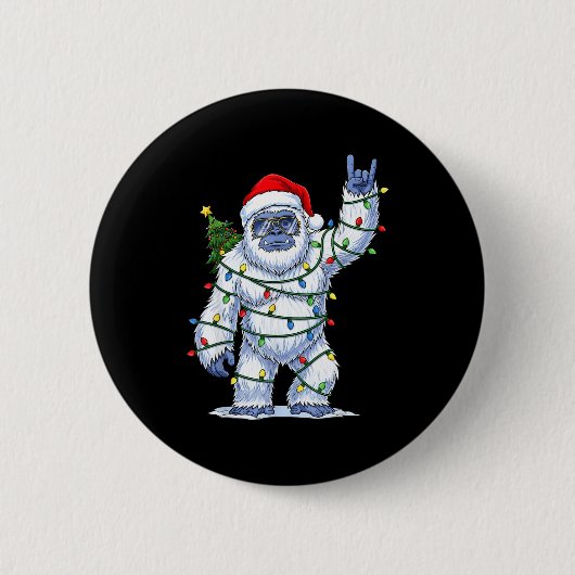 Santa Bigfoot Christmas Tree Xmas Lights Funny Sas Button (Vorderseite)
