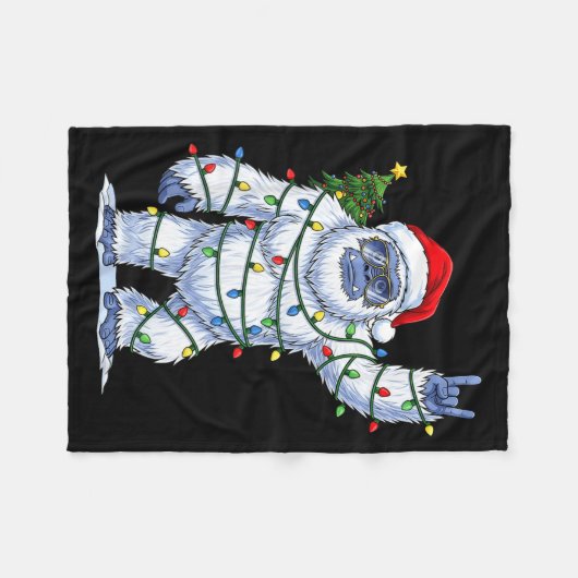 Santa Bigfoot Christmas Tree Xmas Lights Funny Sas Fleecedecke (Vorderseite (Horizontal))