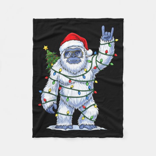 Santa Bigfoot Christmas Tree Xmas Lights Funny Sas Fleecedecke (Vorderseite)