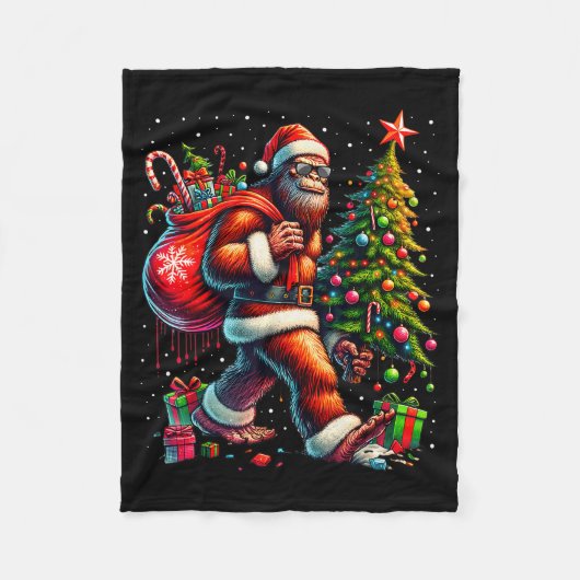 Santa Bigfoot Christmas Tree Xmas Lights Funny Sas Fleecedecke (Vorderseite)