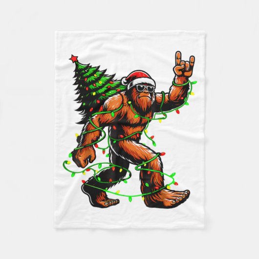 Santa Bigfoot Christmas Tree Xmas Lights Funny Sas Fleecedecke (Vorderseite)