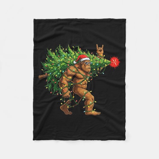Santa Bigfoot Christmas Tree Xmas Lights Funny Sas Fleecedecke (Vorderseite)