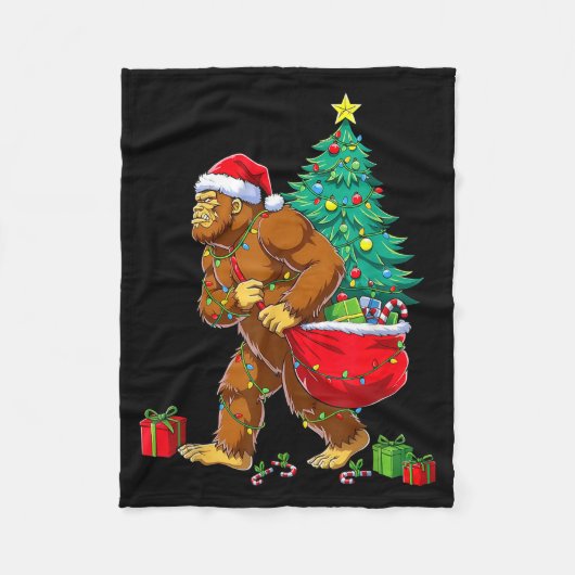 Santa Bigfoot Christmas Tree Xmas Lights Funny Sas Fleecedecke (Vorderseite)