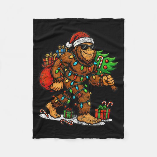 Santa Bigfoot Christmas Tree Xmas Lights Funny Sas Fleecedecke (Vorderseite)