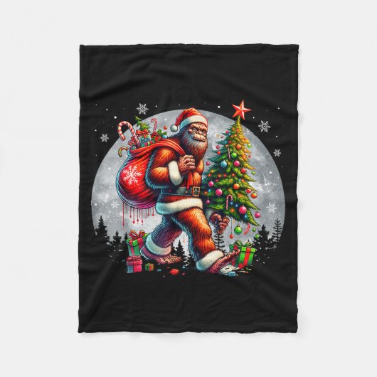 Santa Bigfoot Christmas Tree Xmas Lights Funny Sas Fleecedecke (Vorderseite)
