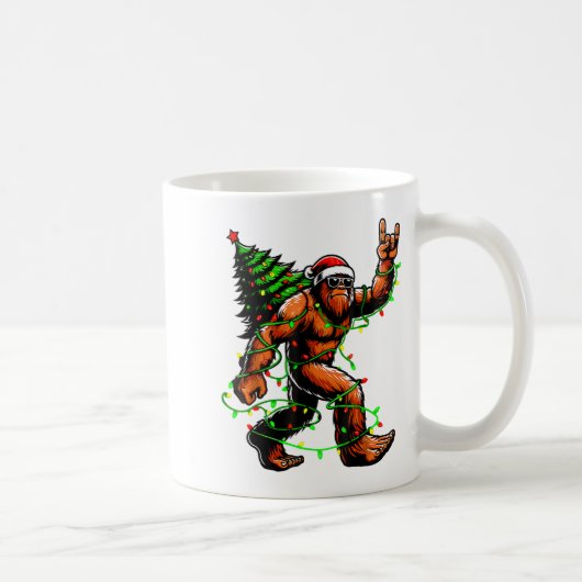Santa Bigfoot Christmas Tree Xmas Lights Funny Sas Kaffeetasse (Rechts)