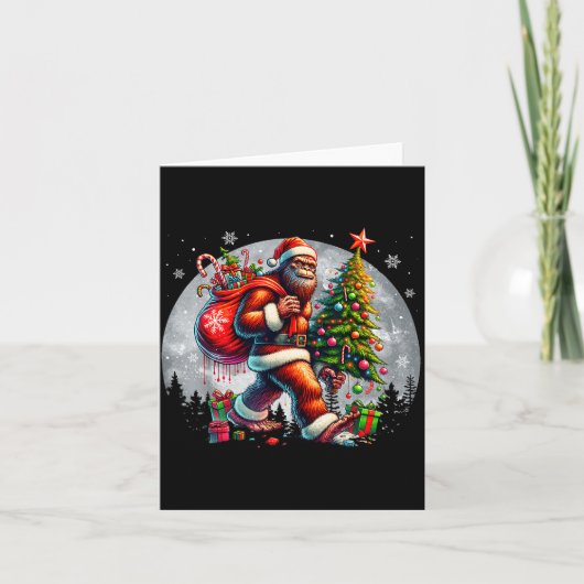 Santa Bigfoot Christmas Tree Xmas Lights Funny Sas Karte (Vorderseite)