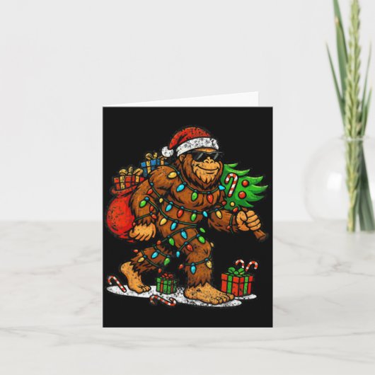 Santa Bigfoot Christmas Tree Xmas Lights Funny Sas Karte (Vorderseite)