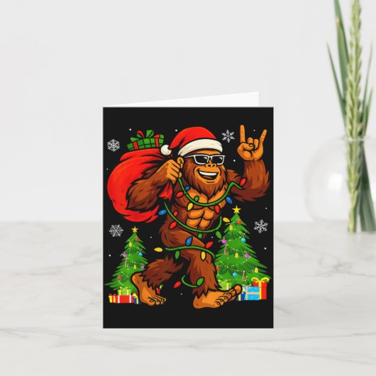 Santa Bigfoot Christmas Tree Xmas Lights Funny Sas Karte (Vorderseite)
