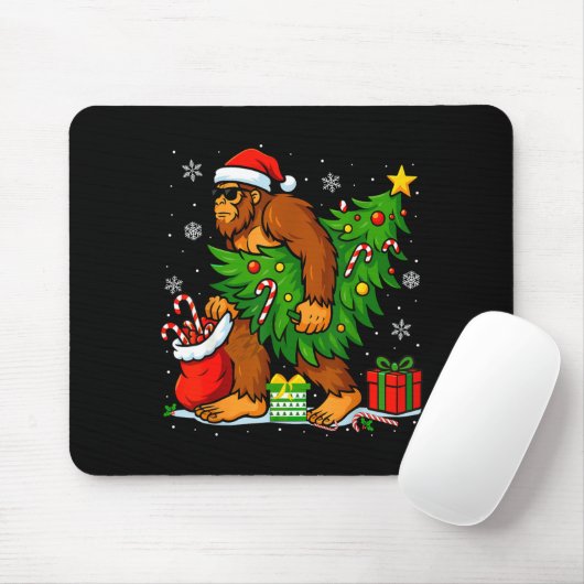 Santa Bigfoot Christmas Tree Xmas Lights Funny Sas Mousepad (Mit Mouse)