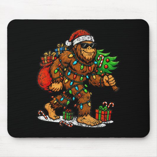 Santa Bigfoot Christmas Tree Xmas Lights Funny Sas Mousepad (Vorne)