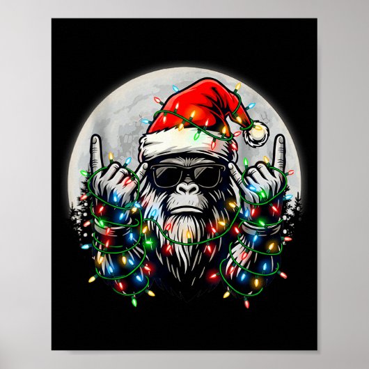 Santa Bigfoot Christmas Tree Xmas Lights Funny Sas Poster (Vorne)