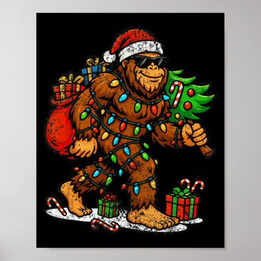 Santa Bigfoot Christmas Tree Xmas Lights Funny Sas Poster (Vorne)