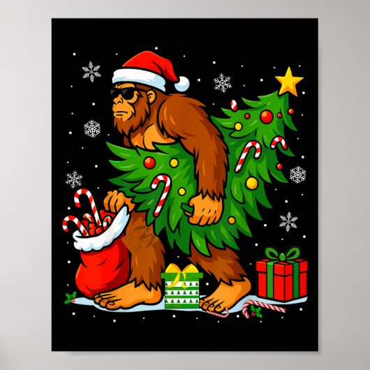 Santa Bigfoot Christmas Tree Xmas Lights Funny Sas Poster (Vorne)
