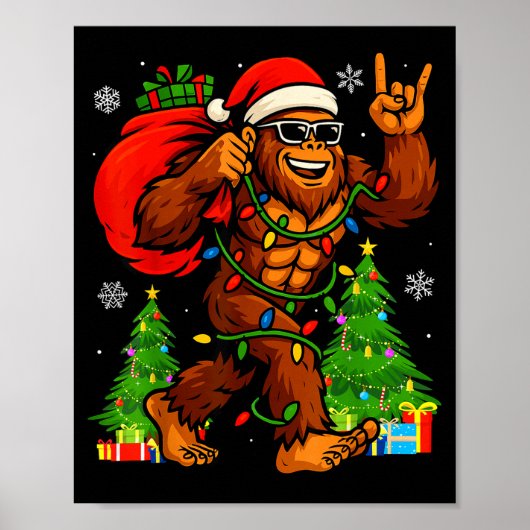 Santa Bigfoot Christmas Tree Xmas Lights Funny Sas Poster (Vorne)