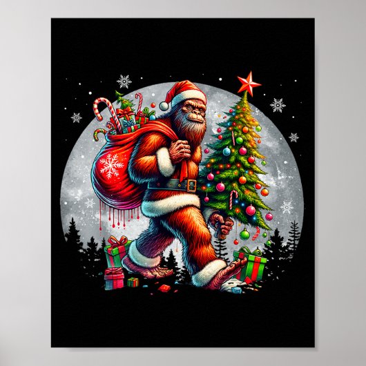 Santa Bigfoot Christmas Tree Xmas Lights Funny Sas Poster (Vorne)