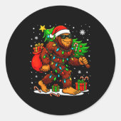 Santa Bigfoot Christmas Tree Xmas Lights Funny Sas Runder Aufkleber (Vorderseite)