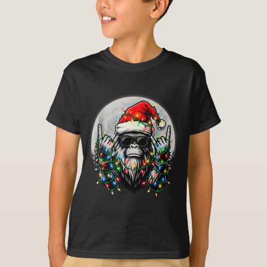 Santa Bigfoot Christmas Tree Xmas Lights Funny Sas T-Shirt (Vorderseite)