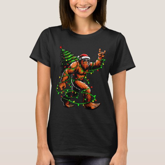 Santa Bigfoot Christmas Tree Xmas Lights Funny Sas T-Shirt (Vorderseite)