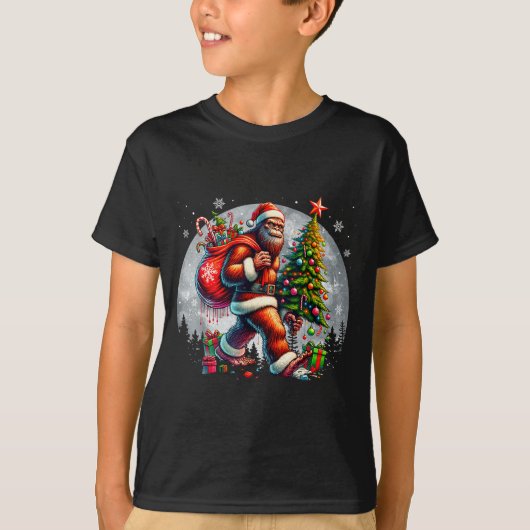 Santa Bigfoot Christmas Tree Xmas Lights Funny Sas T-Shirt (Vorderseite)