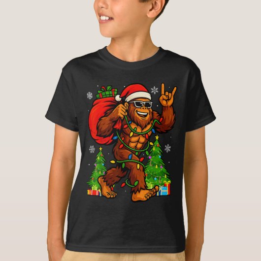 Santa Bigfoot Christmas Tree Xmas Lights Funny Sas T-Shirt (Vorderseite)