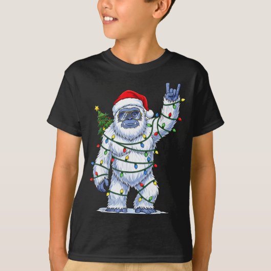 Santa Bigfoot Christmas Tree Xmas Lights Funny Sas T-Shirt (Vorderseite)