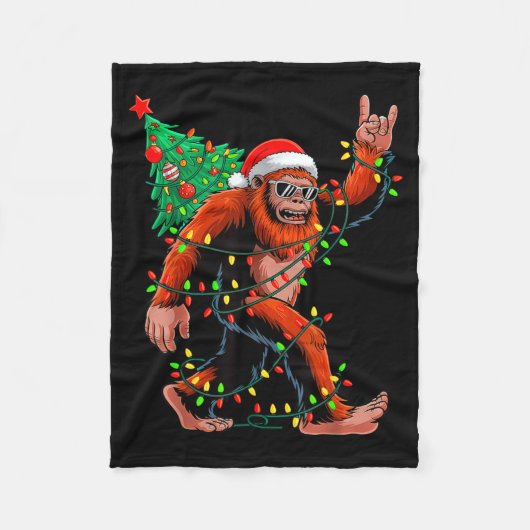 Santa Bigfoot Christmas Tree Xmas Lights Sasquatch Fleecedecke (Vorderseite)
