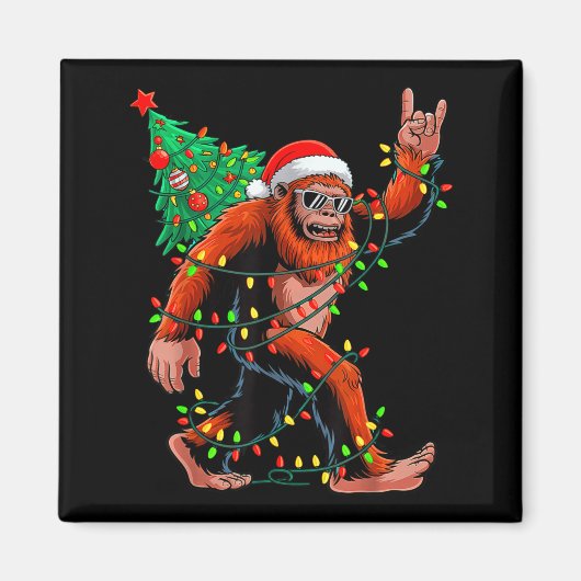 Santa Bigfoot Christmas Tree Xmas Lights Sasquatch Magnet (Vorne)