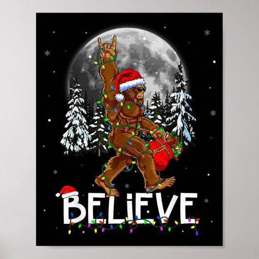 Santa Bigfoot Weihnachtsbaum Lichter Xmas Jungen M Poster (Vorne)