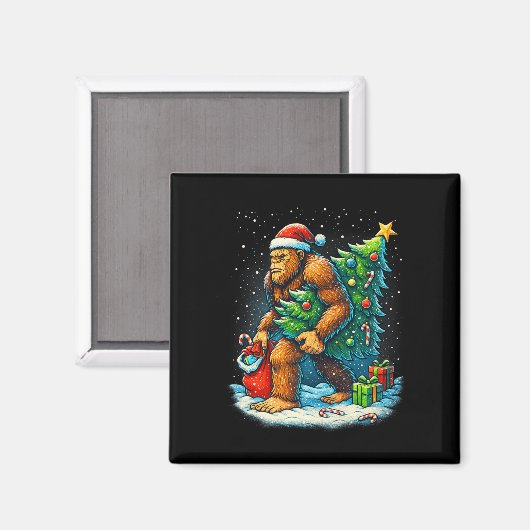 Santa Bigfoot Weihnachtsbaum Sasquatch Xmas Lichte Magnet (Vorderseite/Rückseite)