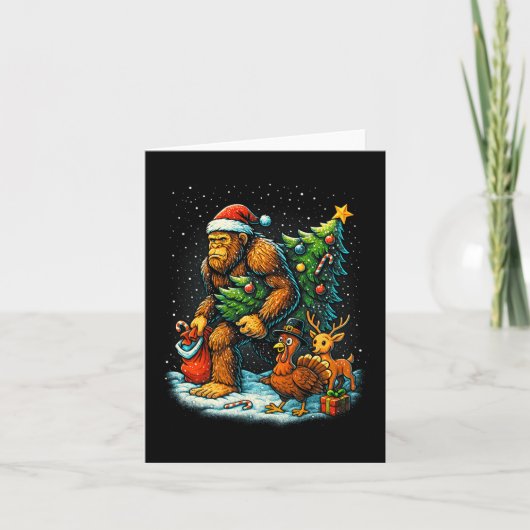 Santa Bigfoot Weihnachtsbaum Truthahn Rentiere Dan Karte (Vorderseite)