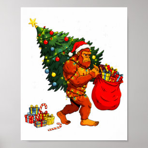 Santa Bigfoot Weihnachtsbaum Xmas Lichter Lustiger Poster