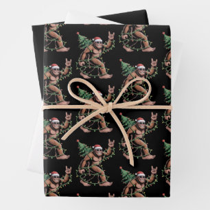 Santa Bigfoot Weihnachtsbaum Xmas Lichter Sasquatc Geschenkpapier Set