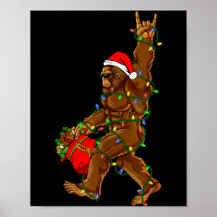 Santa Bigfoot Weihnachtsbeleuchtung Lustiger Sasqu Poster