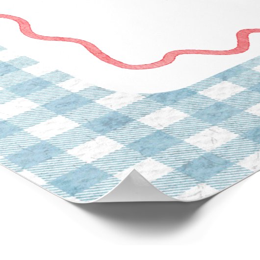 Santa Birthday Sign with Blue Gingham and Roses Poster (Ecke)