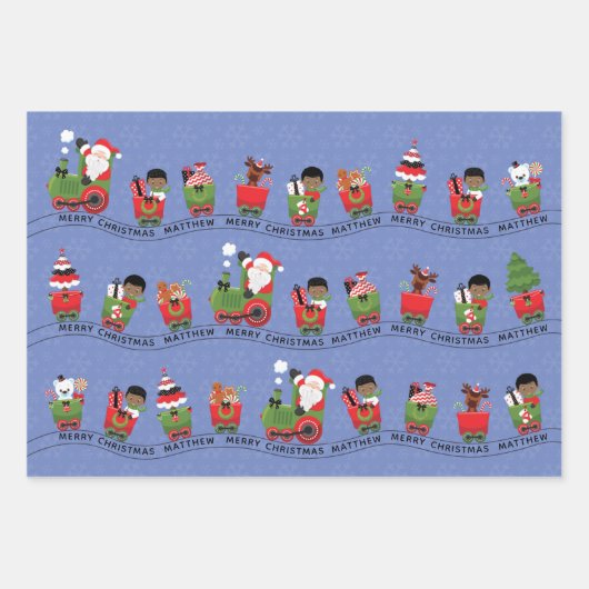 Santa & Black Boy auf Zug Geschenkpapier Set (Vorderseite 2)