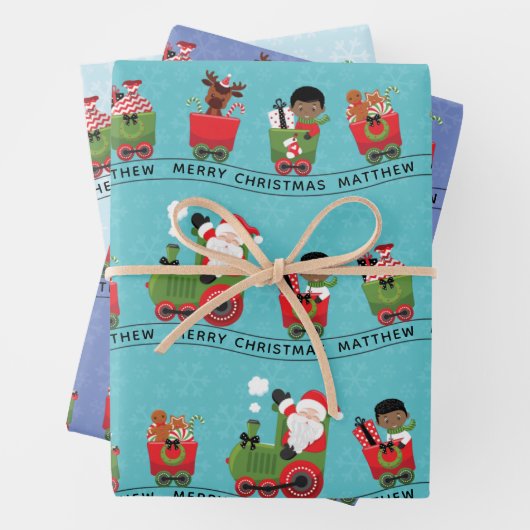 Santa & Black Boy auf Zug Geschenkpapier Set (Beispiel)