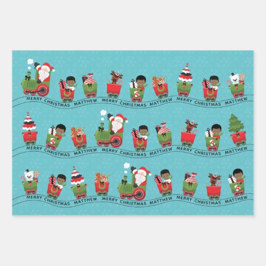 Santa & Black Boy auf Zug Geschenkpapier Set (Vorderseite)