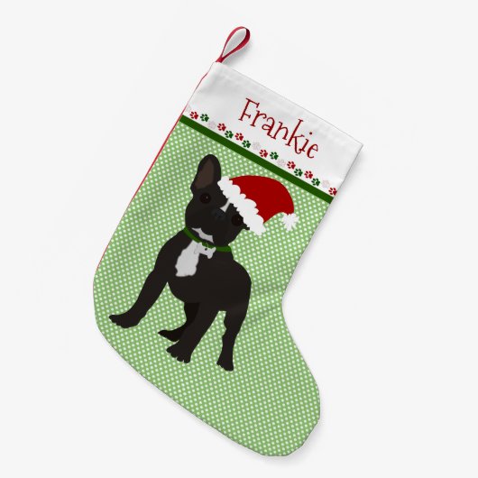 Santa Black Bulldog Personalisiert Kleiner Weihnachtsstrumpf (Vorderansicht (hängend))