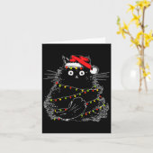 Santa Black Cat hallte in Weihnachtsbaumlicht auf Karte (Gelbe Blume)