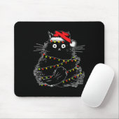 Santa Black Cat hallte in Weihnachtsbaumlicht auf Mousepad (Mit Mouse)