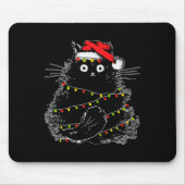 Santa Black Cat hallte in Weihnachtsbaumlicht auf Mousepad (Vorne)