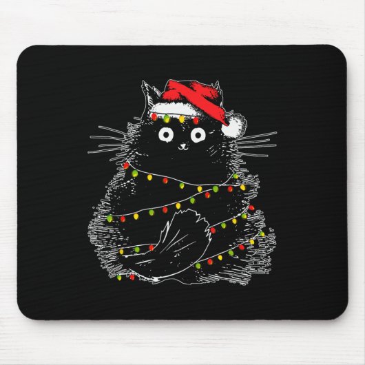 Santa Black Cat hallte in Weihnachtsbaumlicht auf Mousepad (Vorne)