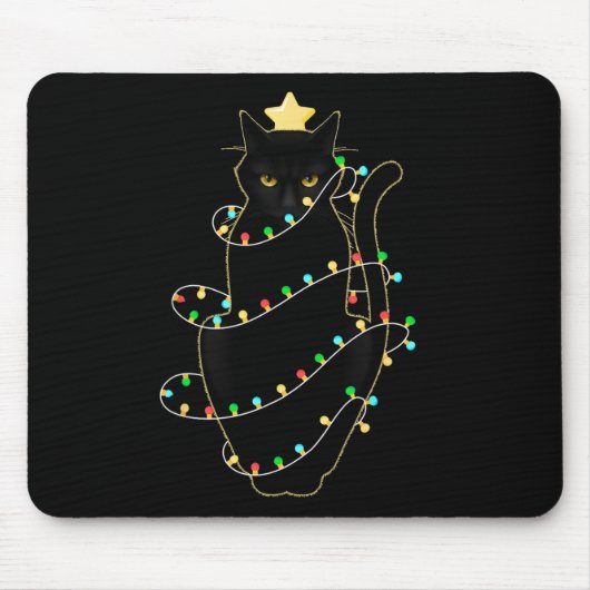 Santa Black Cat hallte in Weihnachtsbaumlicht auf Mousepad (Vorne)