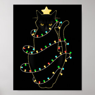 Santa Black Cat hallte in Weihnachtsbaumlicht auf Poster
