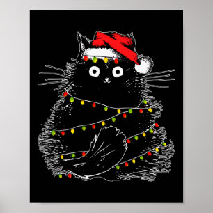 Santa Black Cat hallte in Weihnachtsbaumlicht auf Poster