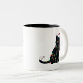 Santa Black Cat hallte in Weihnachtsbaumlicht auf Zweifarbige Tasse (VorderseiteRechts)